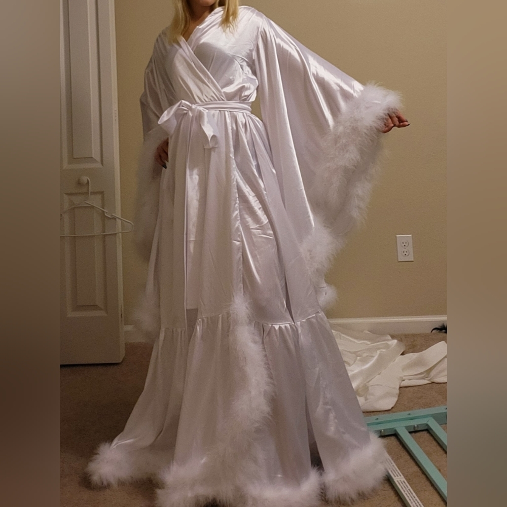 white photoshoot or maternity and bridal robe. size small